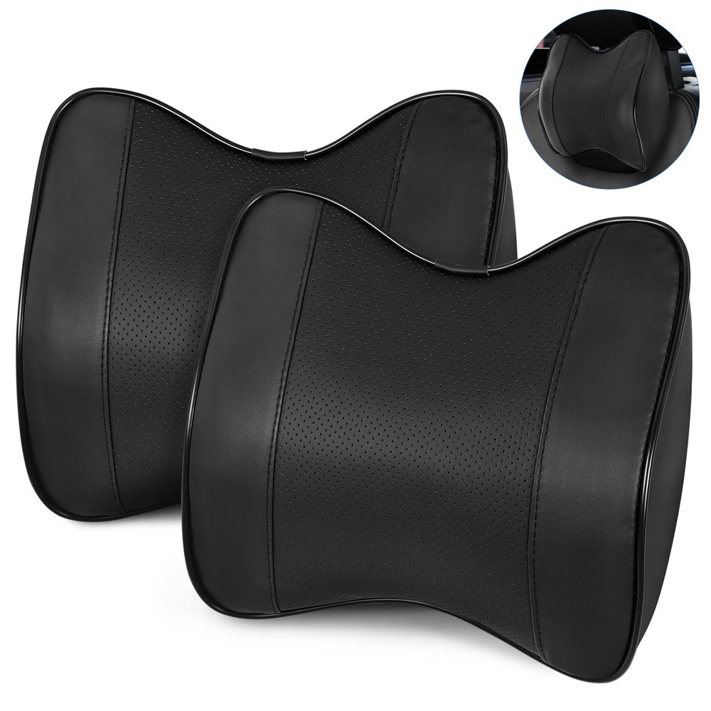 SCEDREAM 2 Pack Car Neck Pillow, Softness Leather Headrest 2 Pack, Black