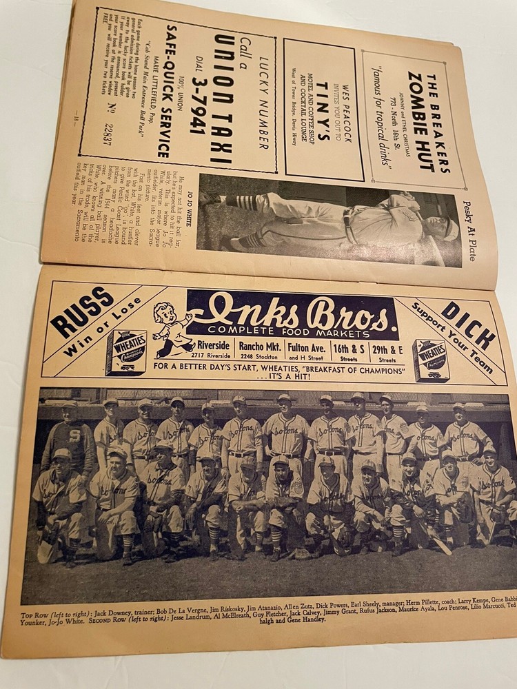 1945 Pacific Coast League Solons Baseball Program Doubleday Park Sacramento Ca