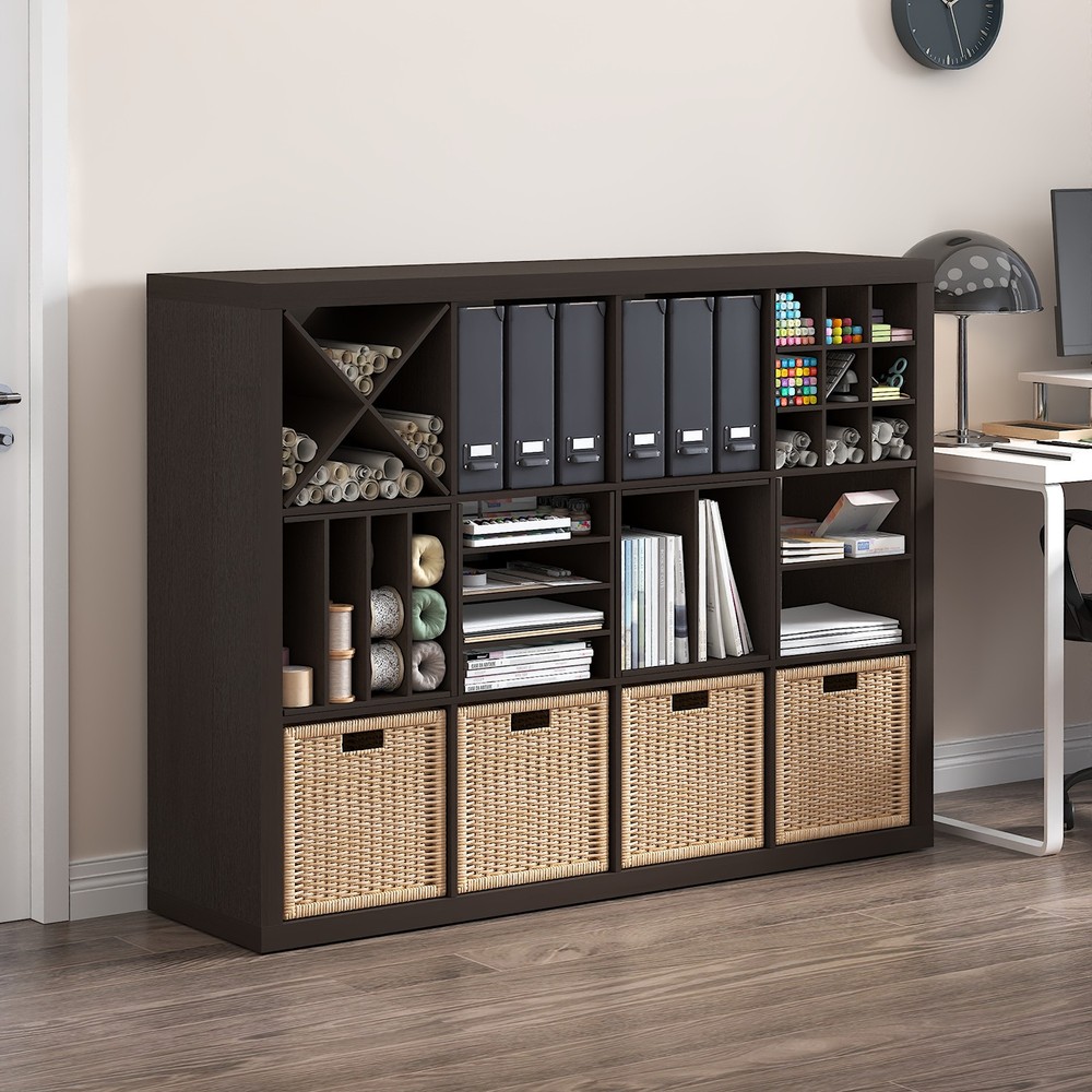 Furinno CUBICLE 9-Compartment Cube Organizer Shelf Accessory Black Dark Oak