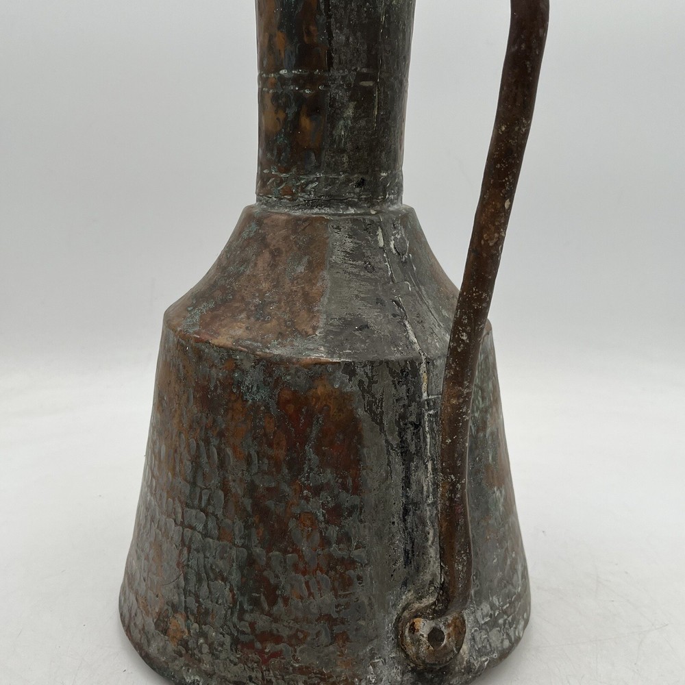 Antique Primitive Arts & Crafts Hammered Hand Raised Copper Pitcher 14''H