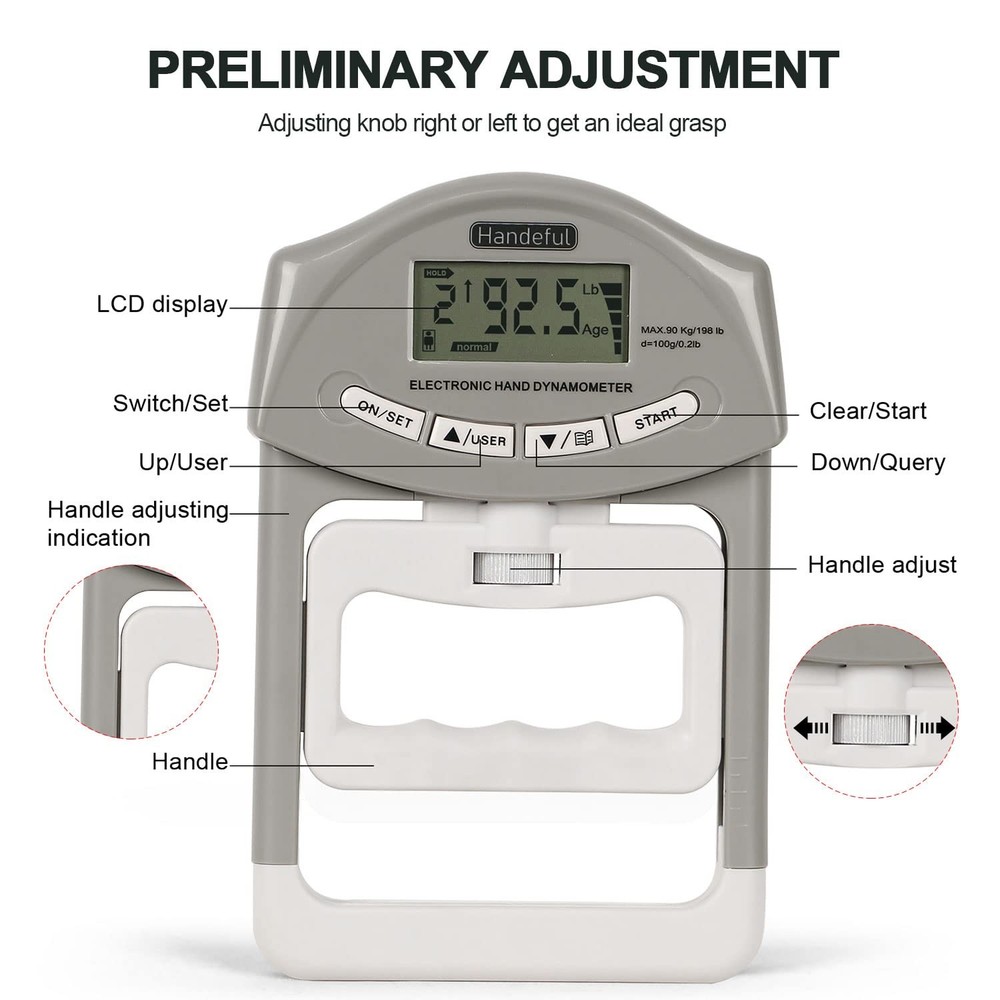 Handeful Grip Strength Tester - Dynamometer Handgrip Measurer Meter Handheld