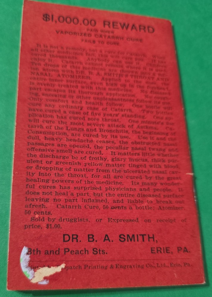 Dr Smith's Account Booklet Catarrh Vaporized