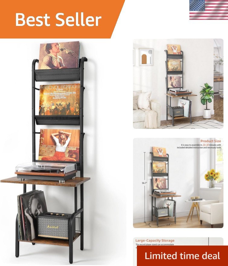 Record Player Stand with Vinyl Storage, Record Player Table with Vinyl Record...