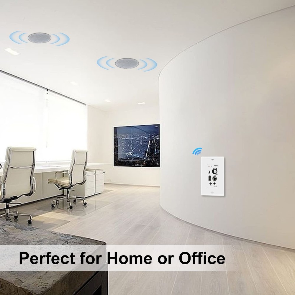 Herdio Bluetooth Wall Amplifier 4 Channels Volume Control Wall Plate USB/MIC/...