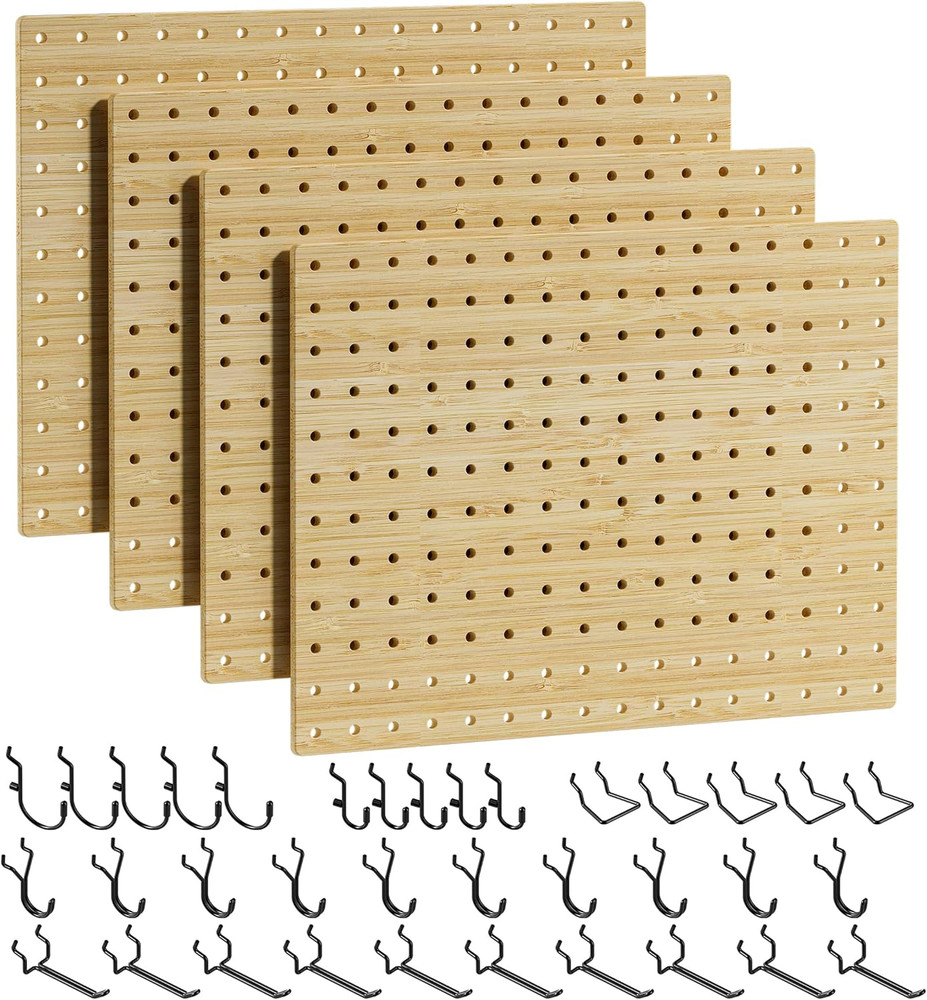 Bamboo Peg Board, Eco-Friendly Pegboard Organizer Set with 35 Hooks – Wall Mount