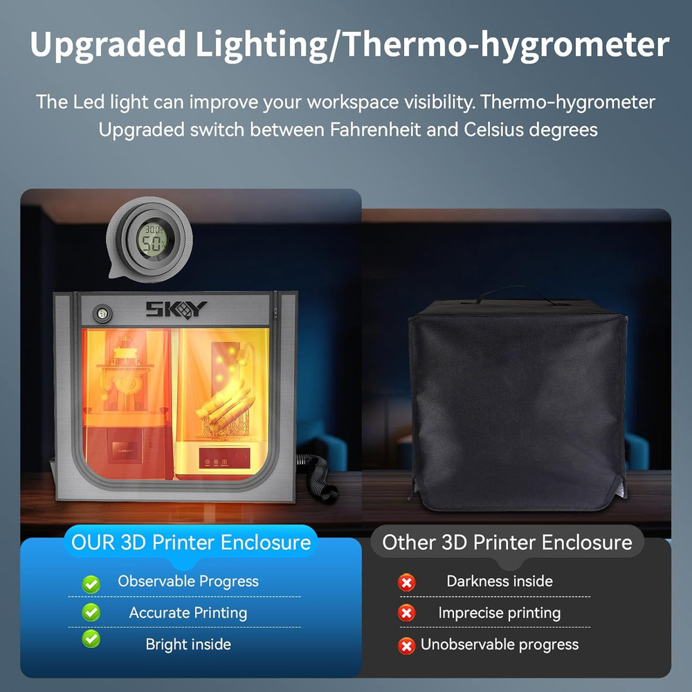 Large Resin 3D Printer Enclosure with Ventilation Kit LED Light, 3D Printer Vent