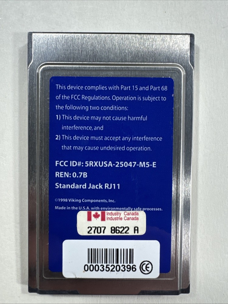 Vintage Viking Components 56K PC Modem Card Untested