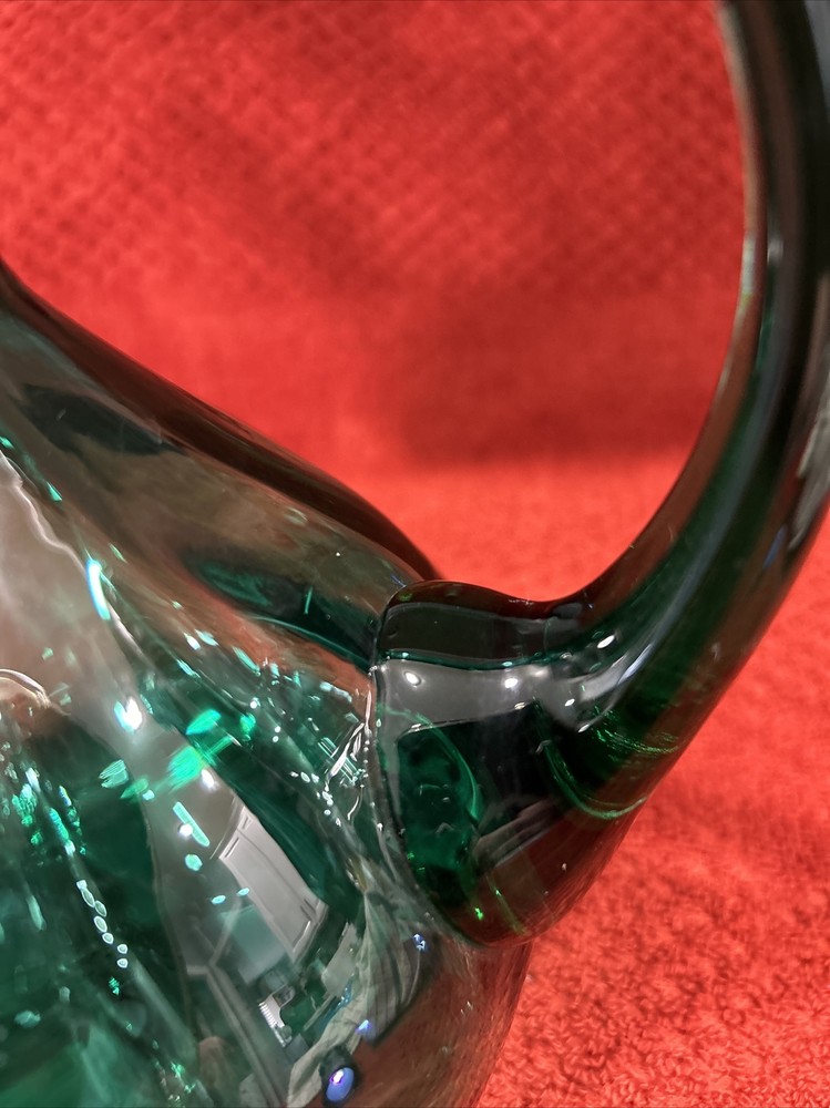 Studio art class pitcher applied handle bluish green