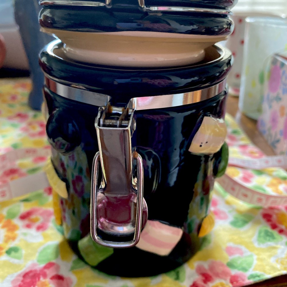 Ceramic Candy Canister 1990s Style! Perfect For Anytime. Black W/Candy EUC