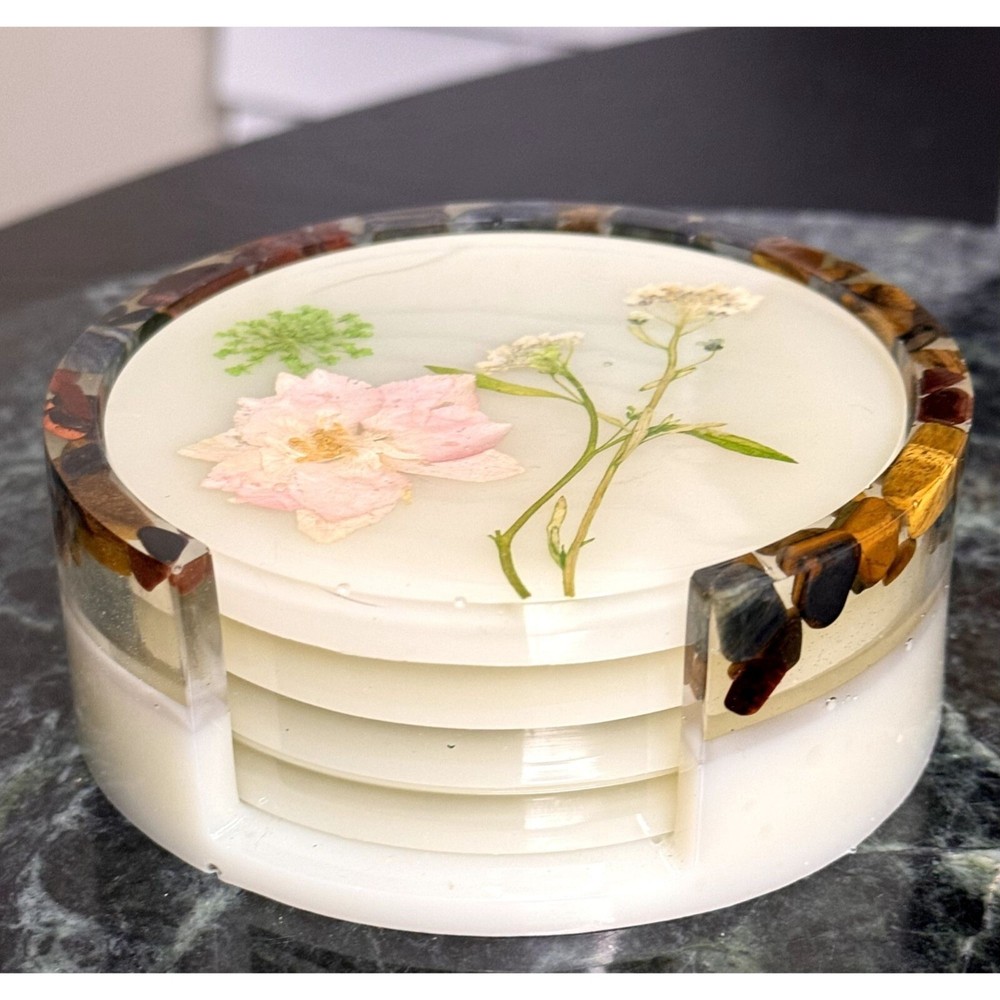 Flower Coaster Set (Set Includes 4 Coasters & Holder)