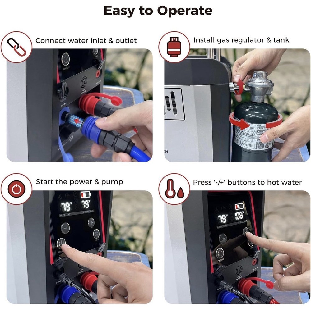 CAMPLUX 1lb Propane Water Heater & Pump Instant Hot Water for RV/Outdoor Washing