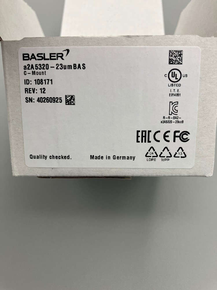 Basler ace2 a2A5320-23umBAS Monochrome USB3 Basic Camera with SONY Pregius S