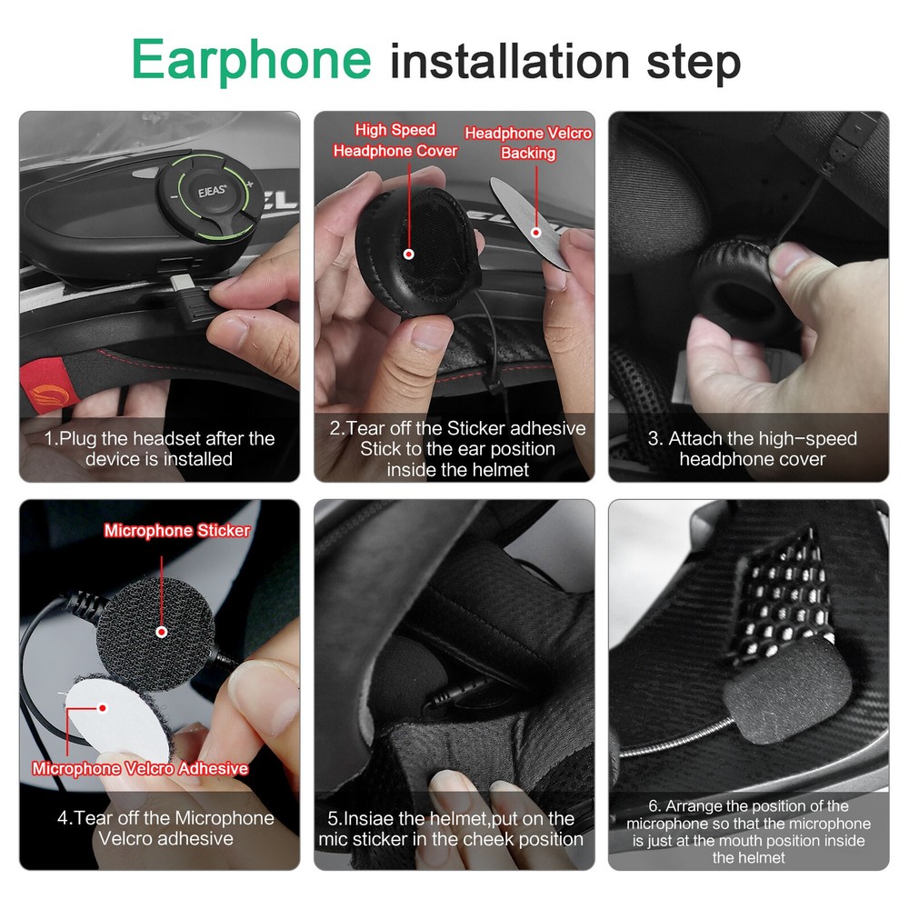 2 Pack EJEAS Q8 Mesh 3.0 Bluetooth Intercom Headset with 6 Riders 1000m Group