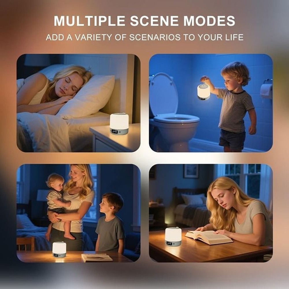 Night Light with Clock for Kids, Remote Control Dimmable Bedside Lamp