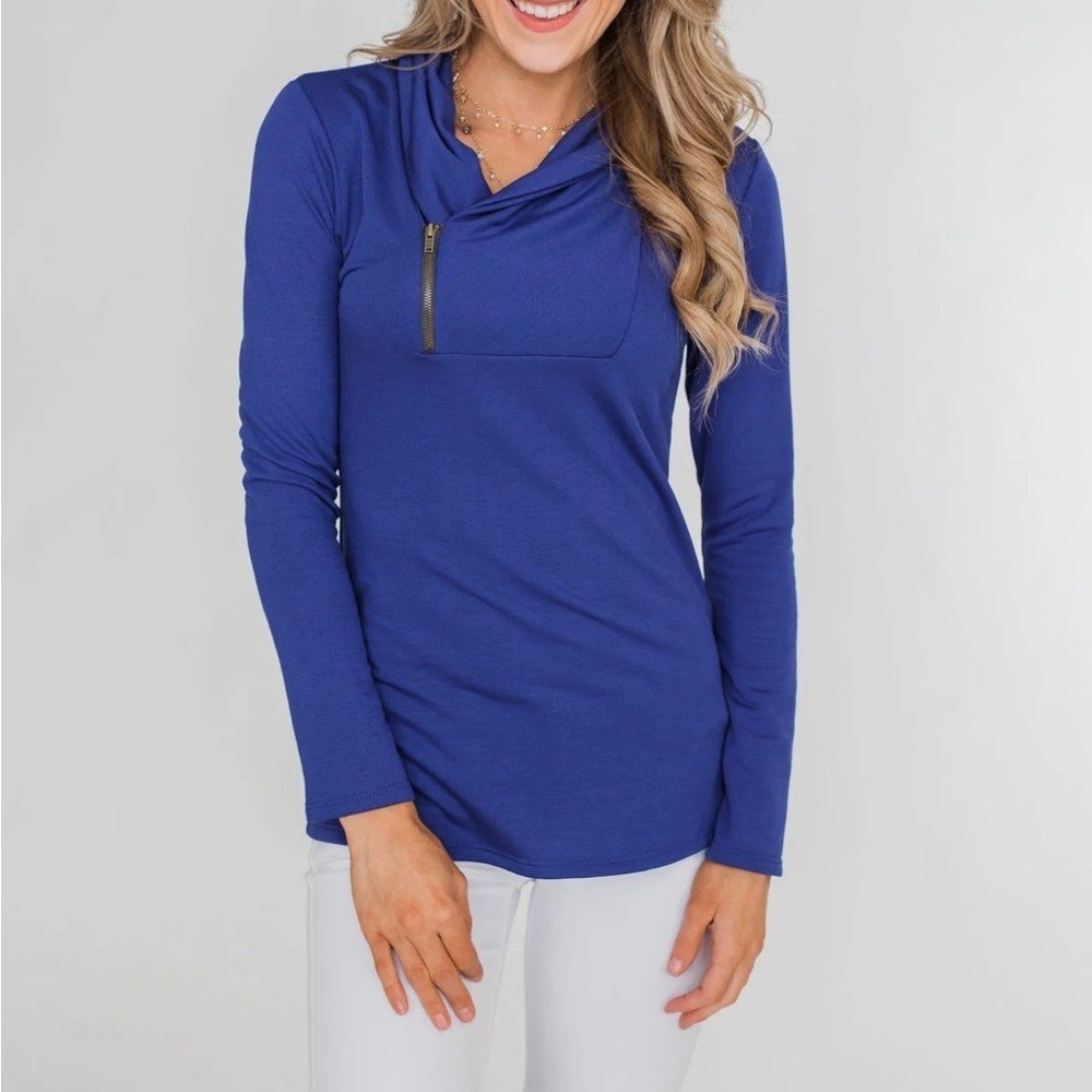 Royal Blue Zipper Pullover Top – Casual Quarter Zip M