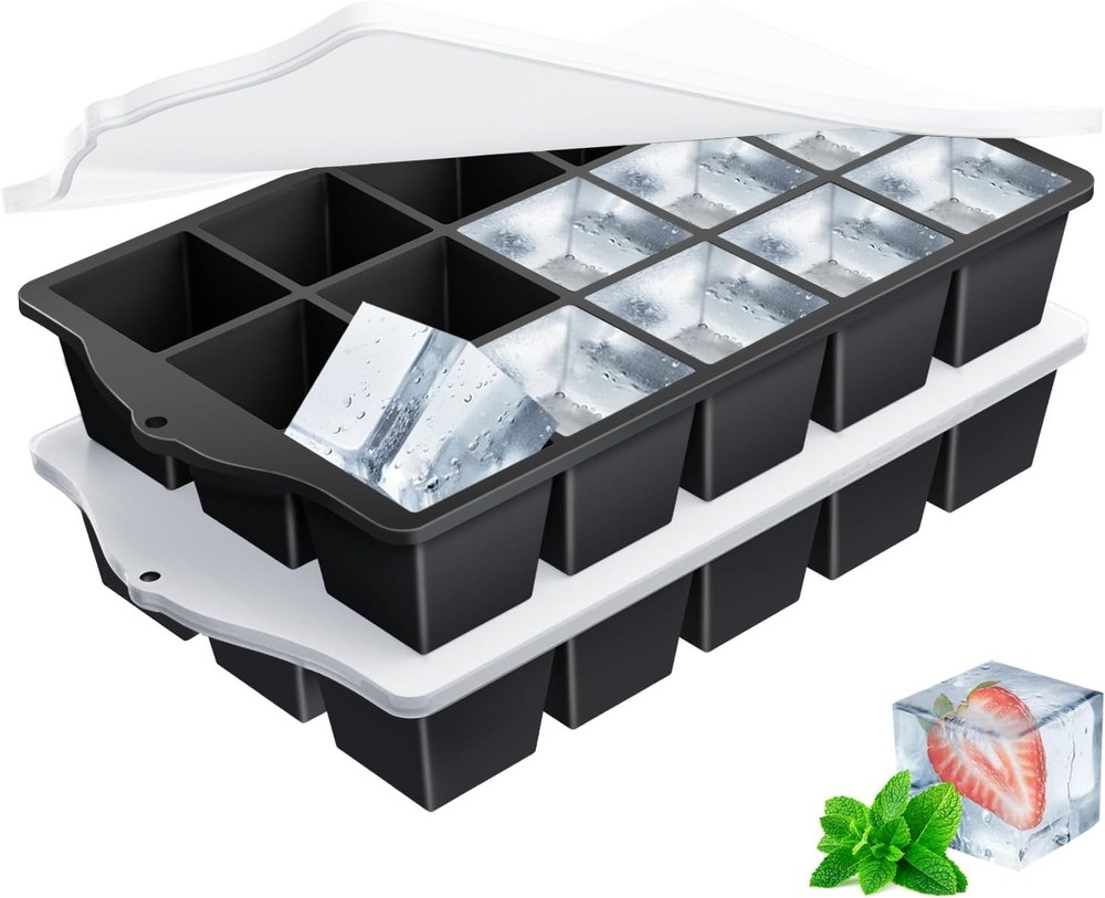 Ice Cube Trays for Freezer, 2 Pack Easy Release Slicone Ice Cube Tray with Lid,