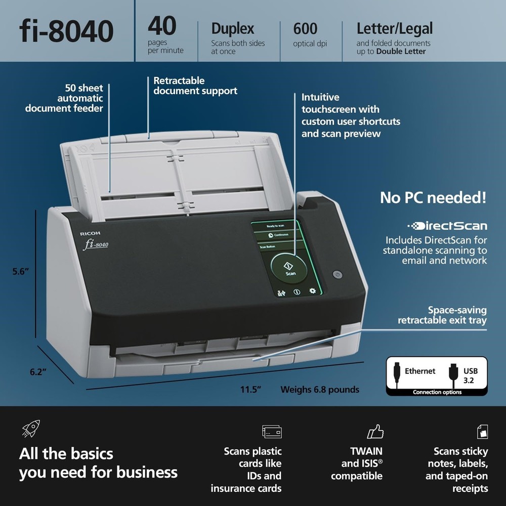 RICOH fi-8040 Fast Front Office & Desktop Document Scanner