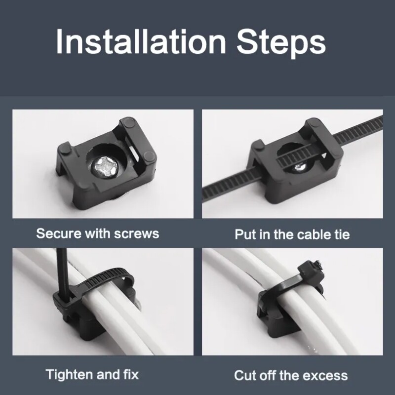Cable Zip Tie Base Clips, Screw Mount Saddle Cradle Fixing Clips Holders