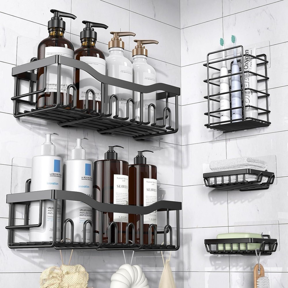 EUDELE Adhesive Shower Caddy 5 Pack Rustproof Stainless Steel Bath Organizers...