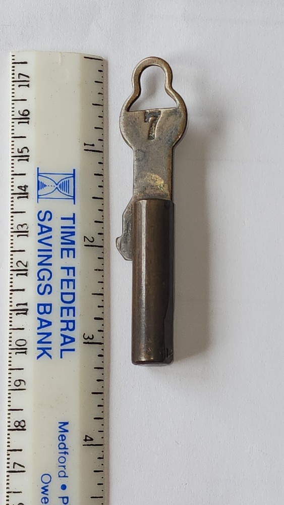 Antique solid barrel brass key #7, 3 1/4" , Industrial