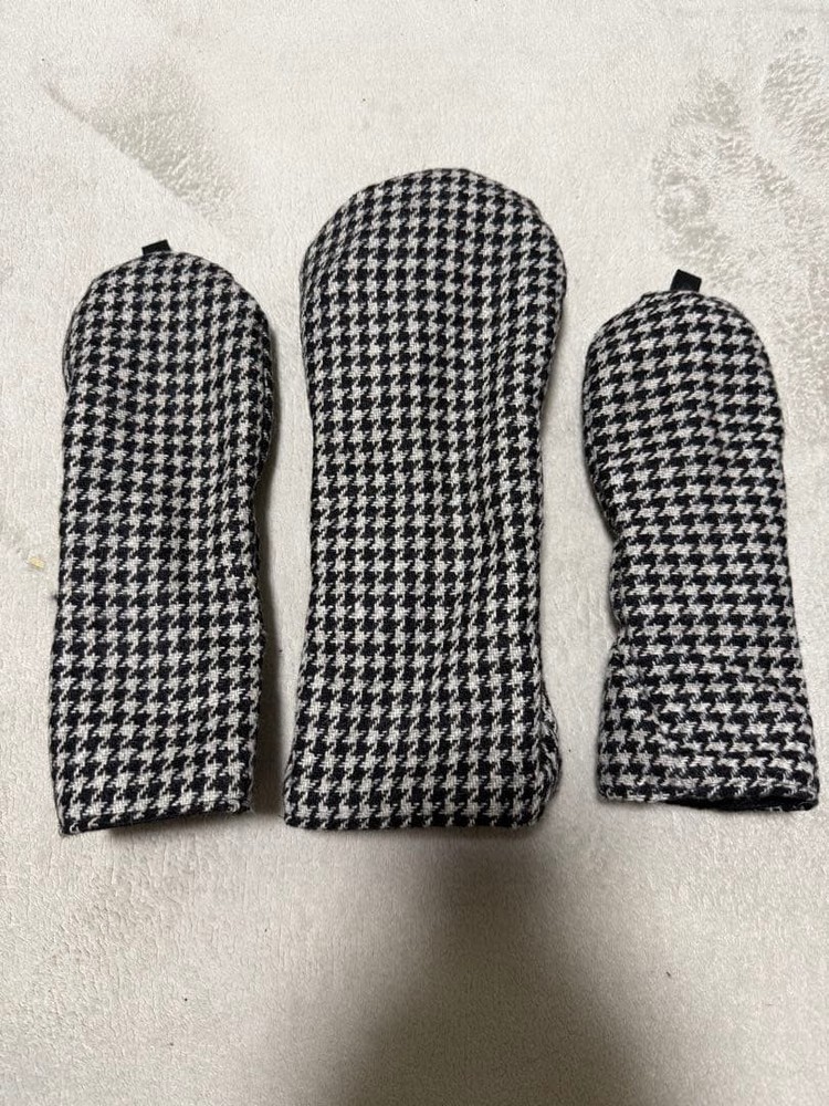 Brandless Houndstooth Golf Headcover 3pc Set Large Medium Small Black White