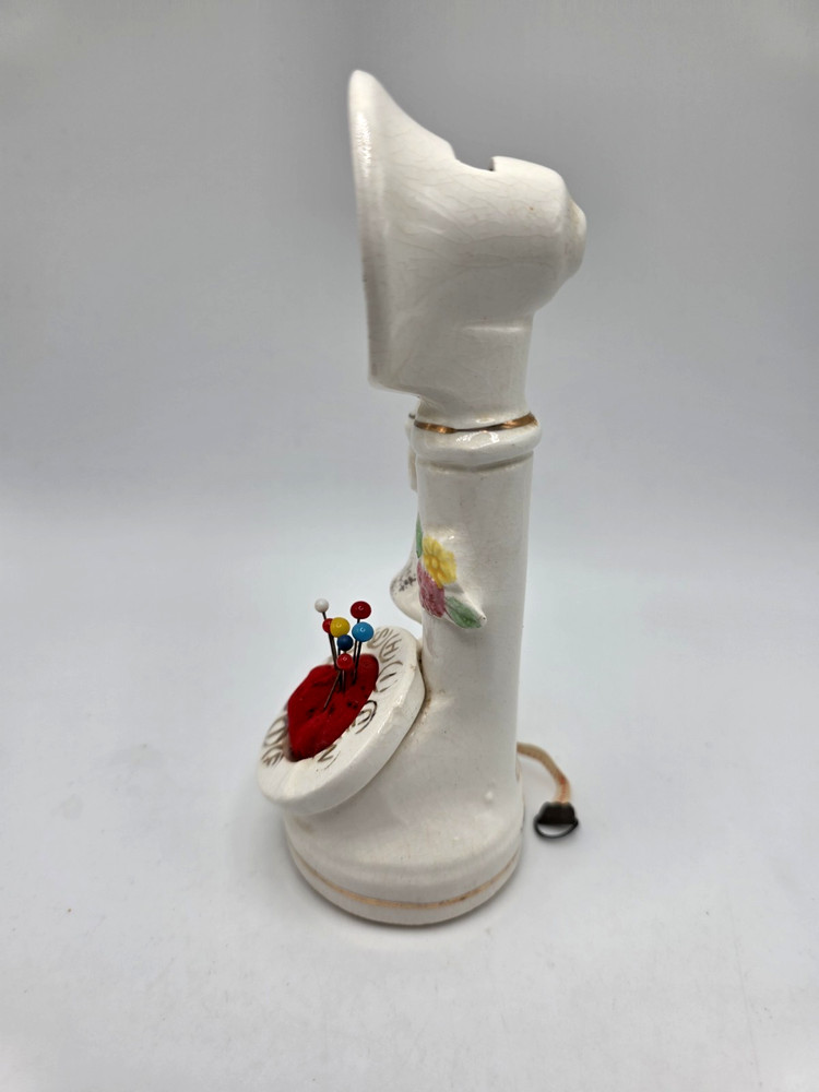 Vtg. Japan Ceramic Telephone Sewing Caddy