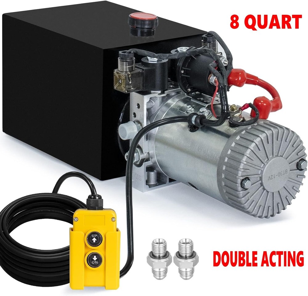 8 Quart Double Acting Hydraulic Pump Dump Trailer 12V DC Unit Pack Power Unit