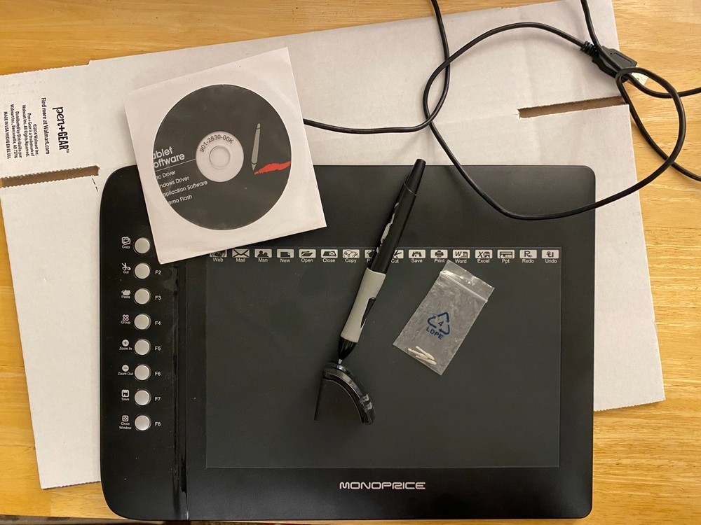 Monoprice Graphic Drawing Tablet 160-HA60-990 - Tested, has CD, Pen + extra tips