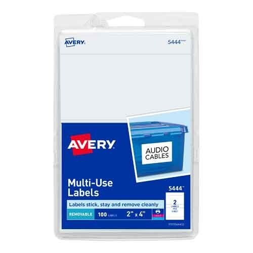 Avery Multi-Use Label 4" x 2" White 100 Total Clean Removable School Office Home