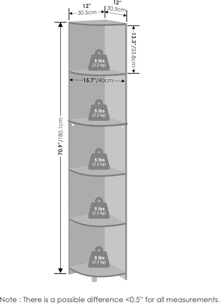 Basic 5-Tier Corner Multipurpose Standing Shelf White
