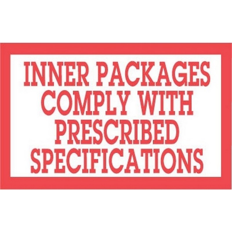 3" x 5" Inner Packages Comply with Prescribed Specifications Labels (500 per