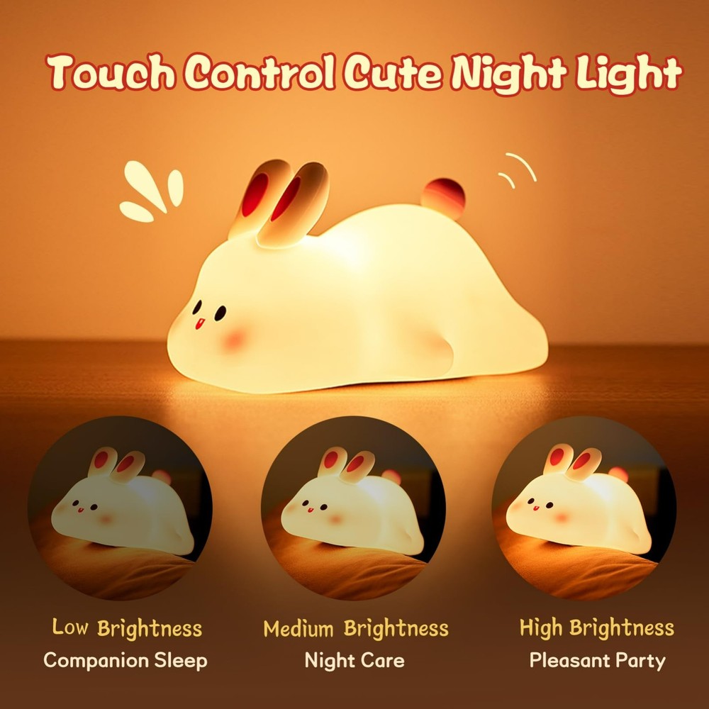 Cute Rabbit Silicone LED Night Light Touch Sensor USB Rechargeable Nursery Lamp