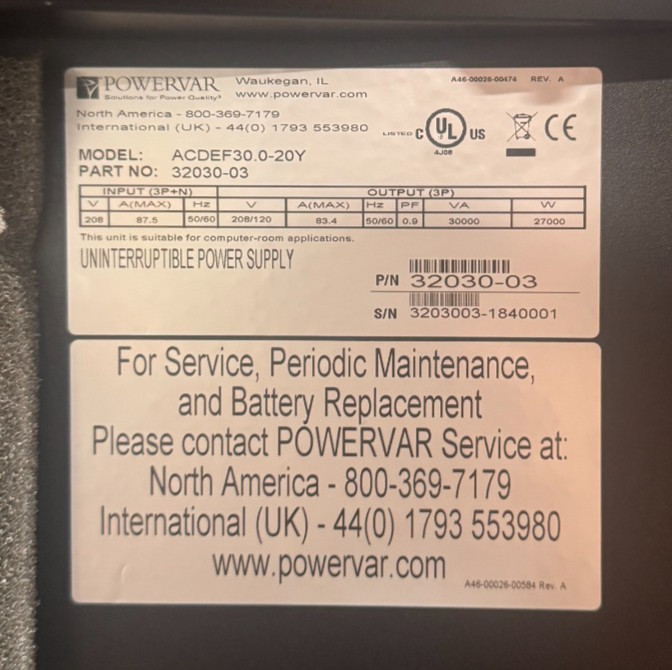 Powervar 3200 Series 30kVA UPS