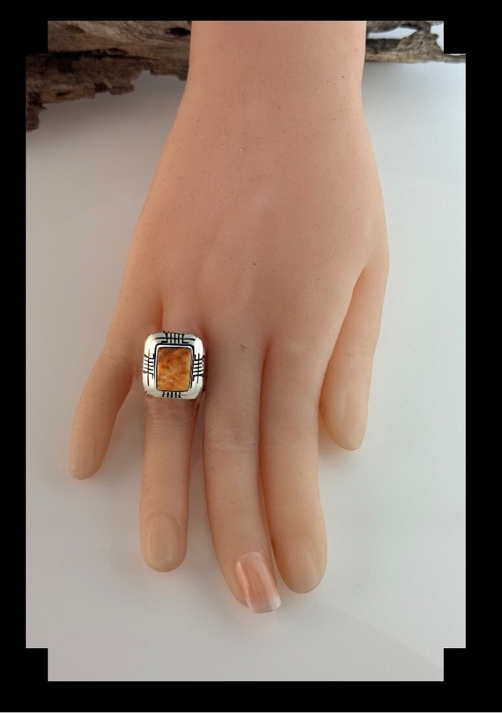 Handcrafted Sterling and Spiny Oyster Double Stack Ring Size 9 1/4