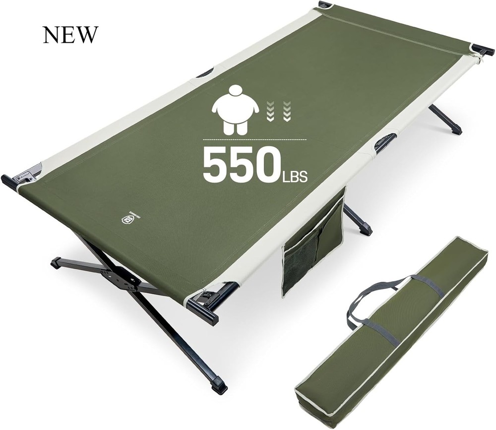 EVER ADVANCED Extra Wide Camping Cot, 84.3" L x 41.9" W, Green