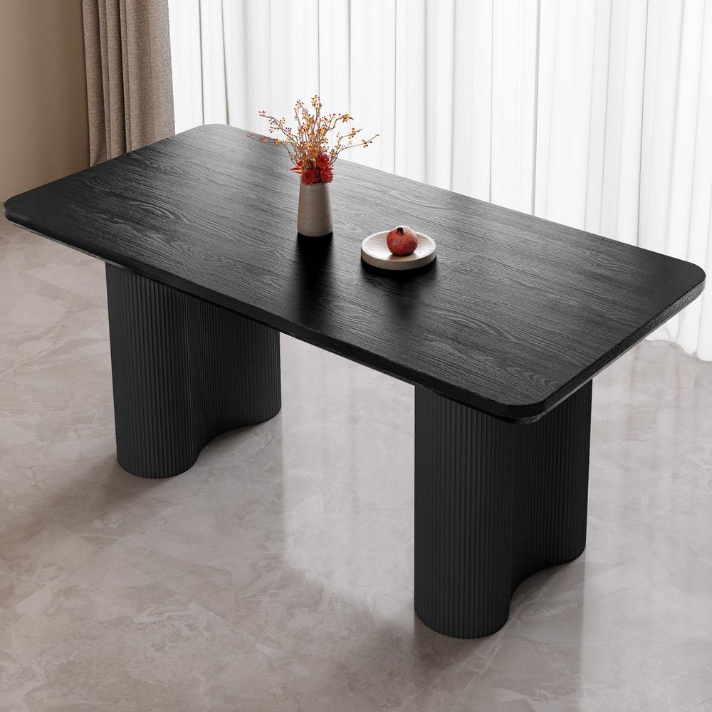 63" Black Dining Table for 4-6 Modern Kitchen Table RectangularDining Room Table