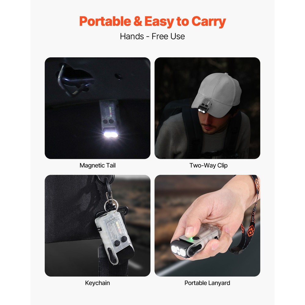 Rechargeable Keychain Flashlight Mini LED Flashlight with Clip & Magnetic Tail