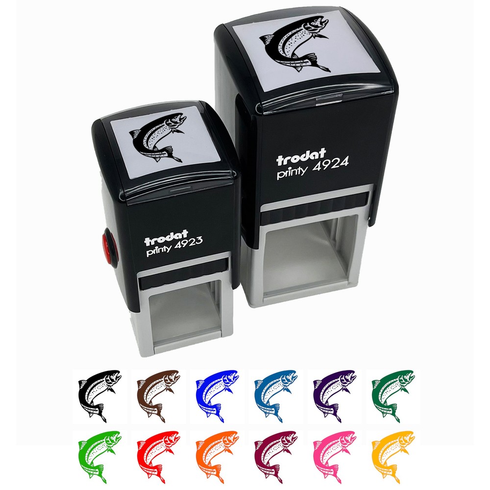 Jumping Rainbow Trout Fish Self-Inking Rubber Stamp Ink Stamper