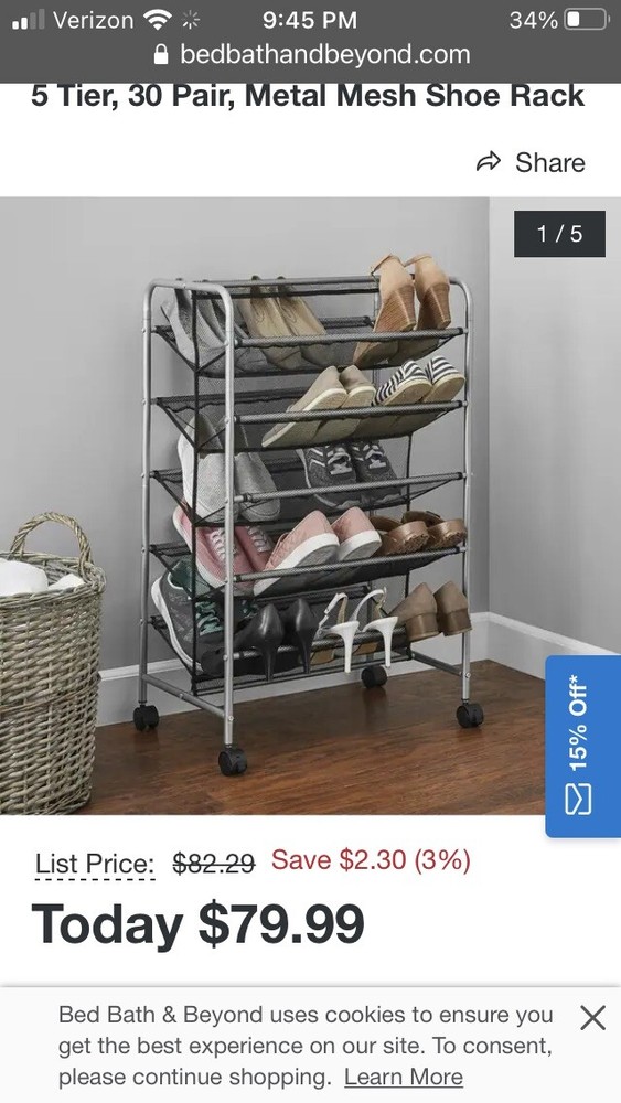 mainstay five tier shoe rack