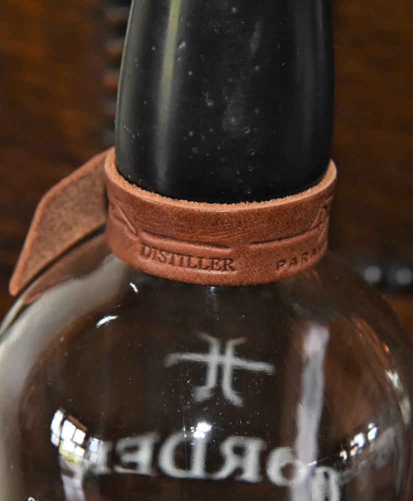 BORDER Bourbon Bottle by 45th Parallel Empty 750ml with Wooden Cap Leather Strap