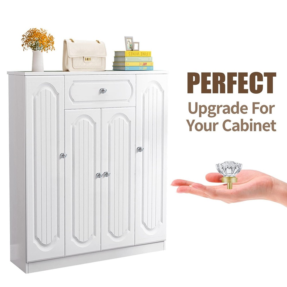 8 Pack Satin Brass Knobs and Pulls for Cabinet, Crystal Gold Cabinet Hardware...