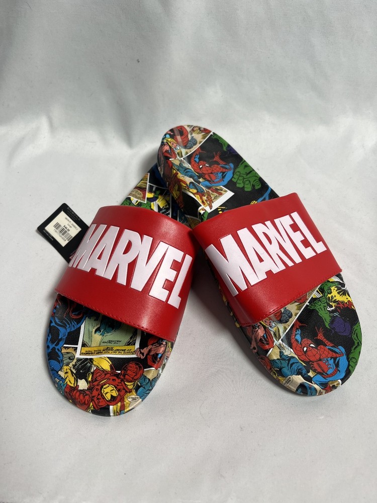 Marvel Red Label with Comic Scene Sandal Slides Multi-Color - size Large