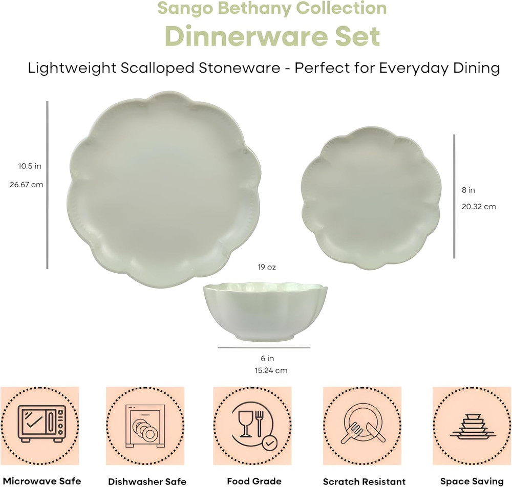 12-Piece Sage Green Dinnerware Set, Chip Resistant & Dishwasher Safe