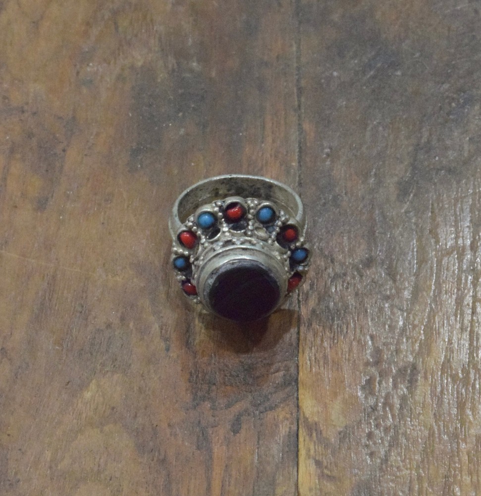 Middle Eastern Silver Black Onyx Kuchi Ring Size 6