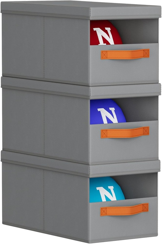 3 Pack Hat Organizer for Baseball Caps, Hat Storage Box with Clear Window
