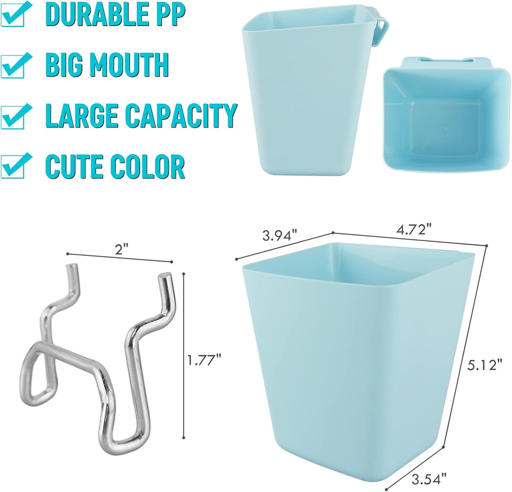 Large Pegboard Cups Peg Board Storage Bin 6 Pack with Hooks Square Bo...