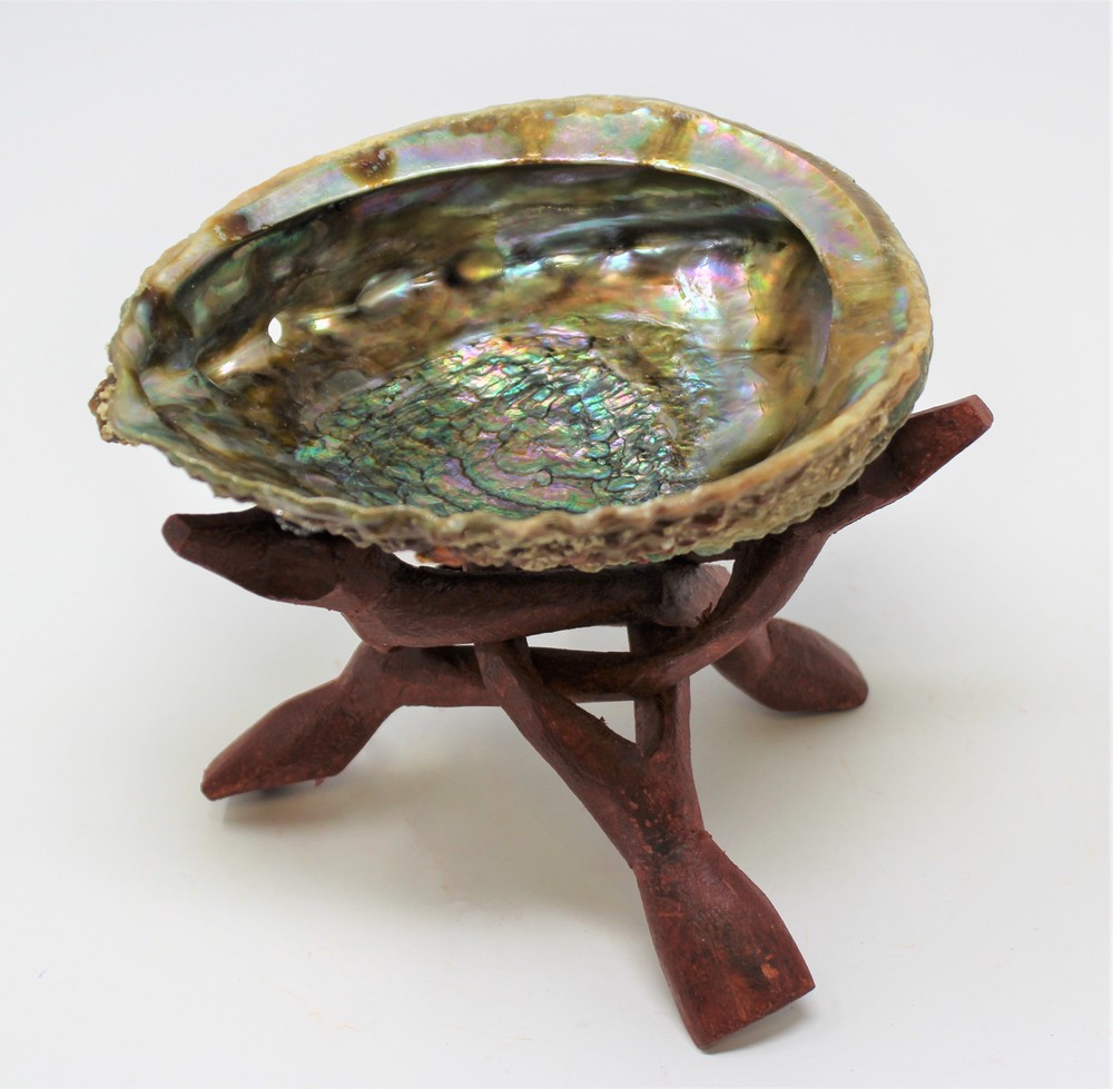Smudge Kit Large Abalone Shell Tripod Stand White Sage Stick Feather Directions!