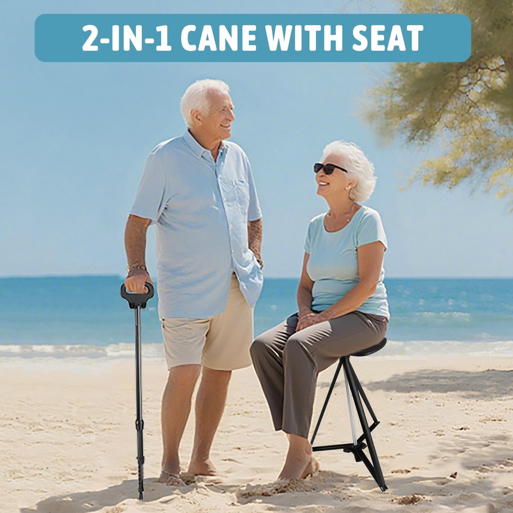 Walking Cane with Seat Folding Lightweight, Adjustable Height Cane Stool for ...