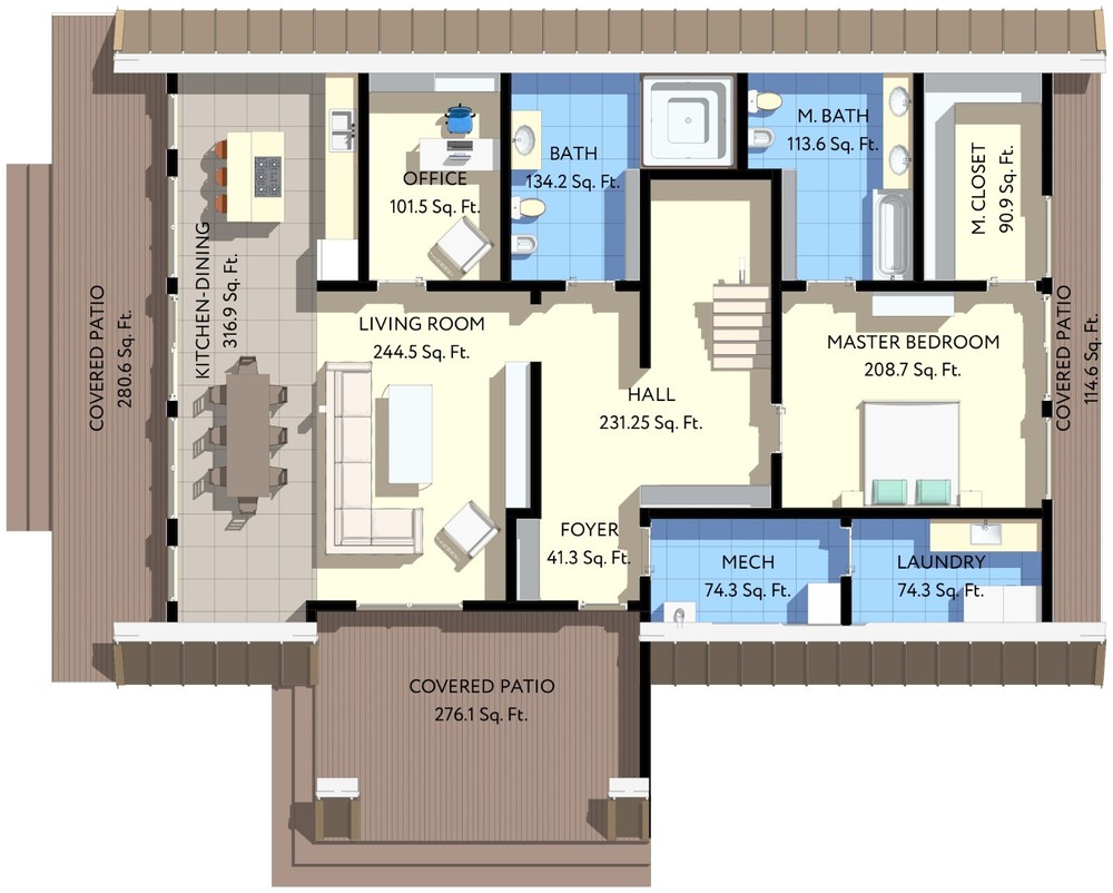 64’x50’ 2-Beds 3-Baths Charming A-Frame Architectural Build Plans PDF Download