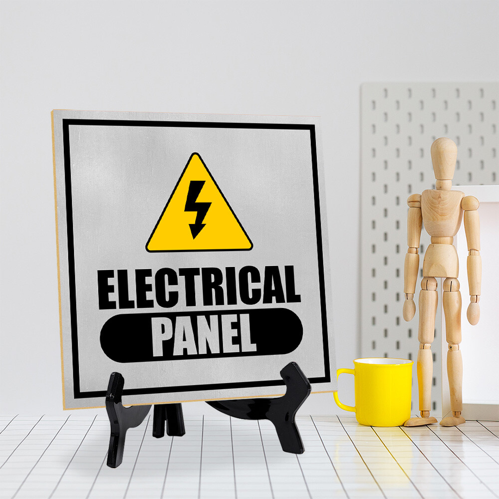 Electrical Panel 5"x 5" Square Table Sign With Acrylic Easel